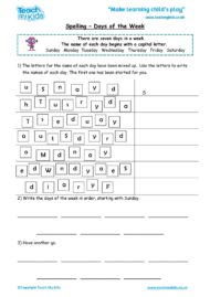 Worksheets for kids - spelling_-_days_of_the_week